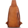image:imageGenuine Leather Sling Bag for Women and Man Handmade Retro Hiking Crossbody Backpack Purse Chest Shoulder DaypackBrown