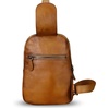 image:imageGenuine Leather Small Sling Bag for Women Crossbody Purse Handmade Hiking Daypack Retro Shoulder Backpack Vintage Chest BagsBrown