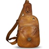 image:imageGenuine Leather Small Sling Bag for Women Crossbody Purse Handmade Hiking Daypack Retro Shoulder Backpack Vintage Chest BagsBrown