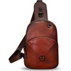 image:imageGenuine Leather Small Sling Bag for Women Crossbody Purse Handmade Hiking Daypack Retro Shoulder Backpack Vintage Chest BagsRed