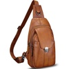 image:imageGenuine Leather Sling Bag for Women and Man Handmade Retro Hiking Crossbody Backpack Purse Chest Shoulder DaypackBrown