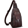 image:imageGenuine Leather Sling Bag for Women and Man Handmade Retro Hiking Crossbody Backpack Purse Chest Shoulder DaypackCoffee