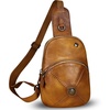 image:imageGenuine Leather Small Sling Bag for Women Crossbody Purse Handmade Hiking Daypack Retro Shoulder Backpack Vintage Chest BagsBrown