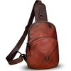 image:imageGenuine Leather Small Sling Bag for Women Crossbody Purse Handmade Hiking Daypack Retro Shoulder Backpack Vintage Chest BagsRed