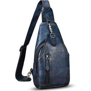 image:imageGenuine Leather Sling Bag for Men and Women Real Leather Shoulder Crossbody Bag Chest Bag Sling Backpack PurseBlue