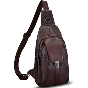 image:imageGenuine Leather Sling Bag for Women and Man Handmade Retro Hiking Crossbody Backpack Purse Chest Shoulder DaypackCoffee