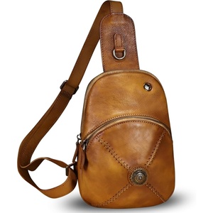 image:imageGenuine Leather Small Sling Bag for Women Crossbody Purse Handmade Hiking Daypack Retro Shoulder Backpack Vintage Chest BagsBrown