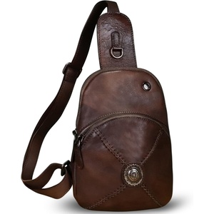 image:imageGenuine Leather Small Sling Bag for Women Crossbody Purse Handmade Hiking Daypack Retro Shoulder Backpack Vintage Chest BagsCoffee