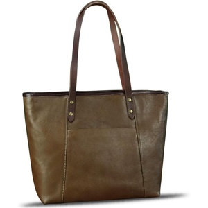 image:imageGenuine Leather Tote Bag for Women Shoulder Bag Vintage Leather Purse HandbagKhaki