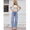 imageBarrel Jeans for Women Trendy Stretchy Mid Waist Wide Leg Cropped Denim Pants Boyfriend Baggy Jeans with PocketsLightblue