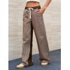imageLow Rise Striped Pants for Women Pull On Drawstring Boho Wide Leg Jeans Trendy 2025Coffee