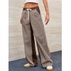 imageLow Rise Striped Pants for Women Pull On Drawstring Boho Wide Leg Jeans Trendy 2025Coffee