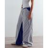 imageLow Rise Striped Pants for Women Pull On Drawstring Boho Wide Leg Jeans Trendy 2025Darkblue