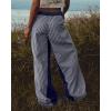 imageLow Rise Striped Pants for Women Pull On Drawstring Boho Wide Leg Jeans Trendy 2025Darkblue