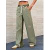 imageLow Rise Striped Pants for Women Pull On Drawstring Boho Wide Leg Jeans Trendy 2025Green