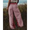 imageLow Rise Striped Pants for Women Pull On Drawstring Boho Wide Leg Jeans Trendy 2025Red