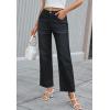 imageWide Leg High Waisted Jeans for Women Trendy Stretchy Cropped Straight Leg Flare Jeans Frayed Hem Baggy Denim PantsBlack