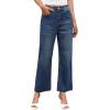 imageWide Leg High Waisted Jeans for Women Trendy Stretchy Cropped Straight Leg Flare Jeans Frayed Hem Baggy Denim PantsDark Blue