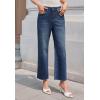 imageWide Leg High Waisted Jeans for Women Trendy Stretchy Cropped Straight Leg Flare Jeans Frayed Hem Baggy Denim PantsDark Blue