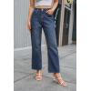 imageWide Leg High Waisted Jeans for Women Trendy Stretchy Cropped Straight Leg Flare Jeans Frayed Hem Baggy Denim PantsDark Blue