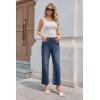 imageWide Leg High Waisted Jeans for Women Trendy Stretchy Cropped Straight Leg Flare Jeans Frayed Hem Baggy Denim PantsDark Blue