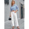 imageWide Leg High Waisted Jeans for Women Trendy Stretchy Cropped Straight Leg Flare Jeans Frayed Hem Baggy Denim PantsWhite