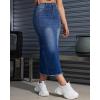imageWomen High Waist Midi Denim Skirt with Back Slit Casual ALine Long Jean Skirts with Pockets LadiesBlue