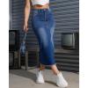 imageWomen High Waist Midi Denim Skirt with Back Slit Casual ALine Long Jean Skirts with Pockets LadiesBlue