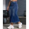 imageWomen High Waist Midi Denim Skirt with Back Slit Casual ALine Long Jean Skirts with Pockets LadiesBlue