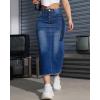 imageWomen High Waist Midi Denim Skirt with Back Slit Casual ALine Long Jean Skirts with Pockets LadiesBlue