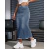 imageWomen High Waist Midi Denim Skirt with Back Slit Casual ALine Long Jean Skirts with Pockets LadiesLight Blue