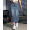 imageWomen High Waist Midi Denim Skirt with Back Slit Casual ALine Long Jean Skirts with Pockets LadiesLight Blue