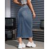 imageWomen High Waist Midi Denim Skirt with Back Slit Casual ALine Long Jean Skirts with Pockets LadiesLight Blue