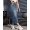 imageWomen High Waist Midi Denim Skirt with Back Slit Casual ALine Long Jean Skirts with Pockets LadiesLight Blue