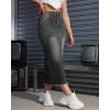 imageWomen High Waist Midi Denim Skirt with Back Slit Casual ALine Long Jean Skirts with Pockets LadiesMid Grey