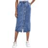 imageWomens High Waisted Denim Midi Skirt with Pockets Casual ALine Button Front Long Novelty Skirts with SlitMid Blue