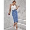 imageWomens High Waisted Denim Midi Skirt with Pockets Casual ALine Button Front Long Novelty Skirts with SlitMid Blue