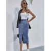 imageWomens High Waisted Denim Midi Skirt with Pockets Casual ALine Button Front Long Novelty Skirts with SlitMid Blue