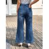 imageWomens High Waisted Wide Leg Jeans Trendy Stretchy Loose Flare Baggy High Rise Denim Pants with PocketDusk Blue