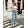 imageWomens High Waisted Wide Leg Jeans Trendy Stretchy Loose Flare Baggy High Rise Denim Pants with PocketLight Blue