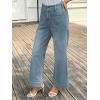imageWomens High Waisted Wide Leg Jeans Trendy Stretchy Loose Flare Baggy High Rise Denim Pants with PocketLight Blue