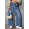 imageWomens Wide Leg Cropped Jeans 90s Elastic Waist Baggy Pull On Denim Pants for Woman 2024 TrendyLight Blue