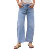 imageBarrel Jeans for Women Trendy Stretchy Mid Waist Wide Leg Cropped Denim Pants Boyfriend Baggy Jeans with PocketsLightblue
