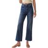 imageWide Leg High Waisted Jeans for Women Trendy Stretchy Cropped Straight Leg Flare Jeans Frayed Hem Baggy Denim PantsDark Blue