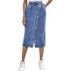imageWomens High Waisted Denim Midi Skirt with Pockets Casual ALine Button Front Long Novelty Skirts with SlitMid Blue