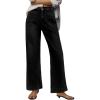 imageWomens High Waisted Wide Leg Jeans Trendy Stretchy Loose Flare Baggy High Rise Denim Pants with PocketBlack