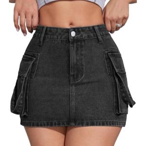 imageHigh Waisted Cargo Denim Skort for Woman Y2K Mini Jean Skirt for Women Denim Faldas De Mezclilla para MujerBlack