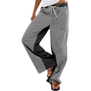 imageLow Rise Striped Pants for Women Pull On Drawstring Boho Wide Leg Jeans Trendy 2025Blackgrey