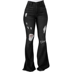 imageVintage Bell Bottoms Flare Jeans for Women 90s High Waist Ripped Distressed Wide Leg High Rise Denim Pants203black