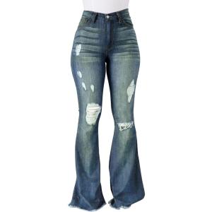 imageVintage Bell Bottoms Flare Jeans for Women 90s High Waist Ripped Distressed Wide Leg High Rise Denim PantsCyanblue